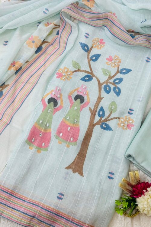 Pastel linen village scene suit set