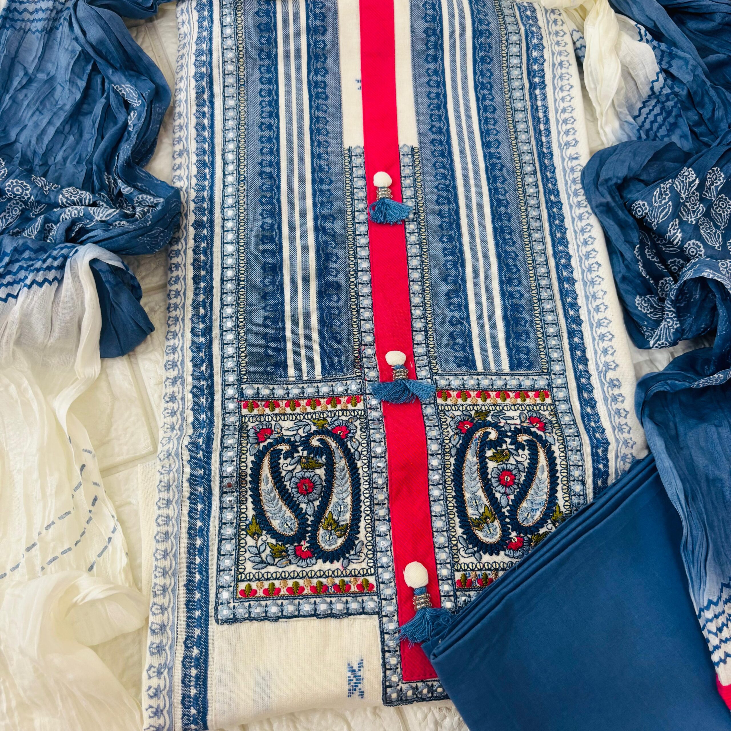 Indigo blue semi formal handloom cotton suit set - Image 2