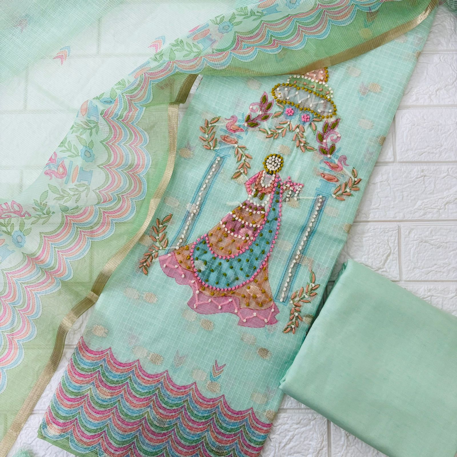 Designer Embroidered kota banarsi Suit Set - Image 3