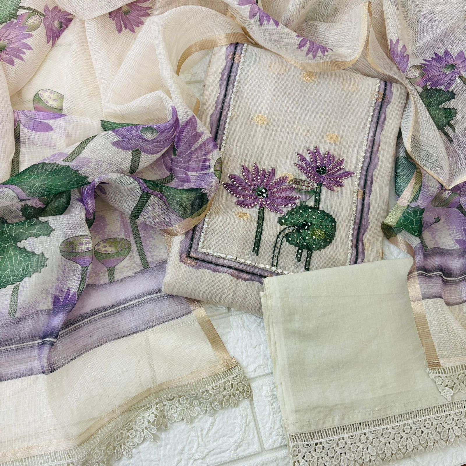 Elegant Lotus-Themed kota banarsi Suit Set