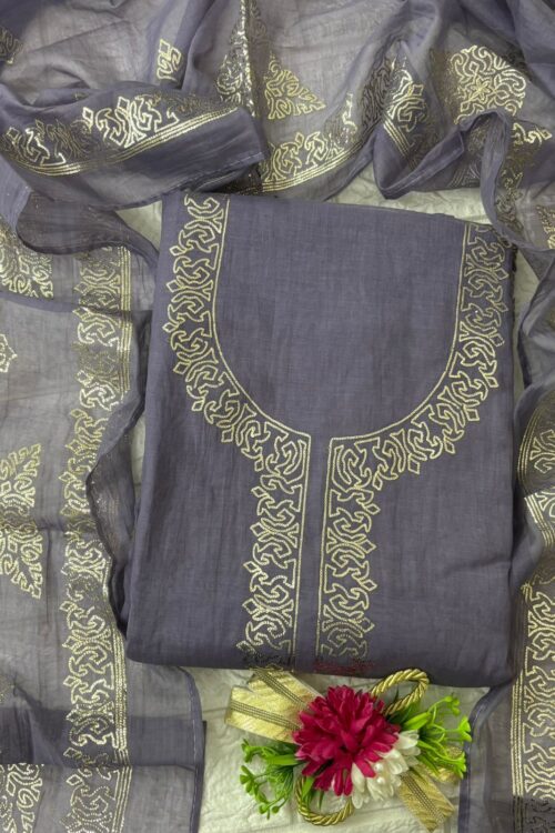 Graceful Lavender Mul Chanderi Suit with Pita work