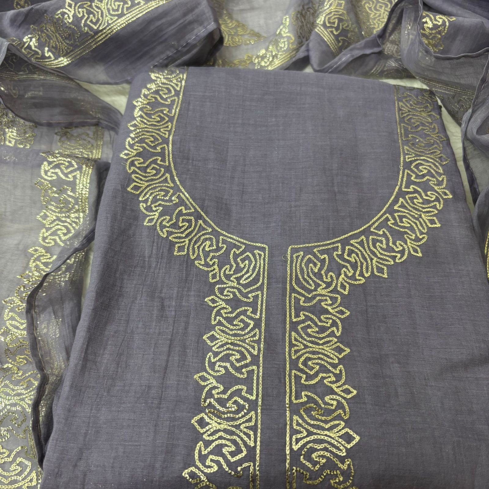 Graceful Lavender Mul Chanderi Suit with Pita work - Image 3
