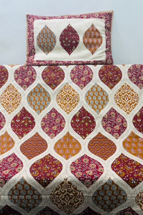 Royal Teardrop Block Print Cotton Bedsheet Set
