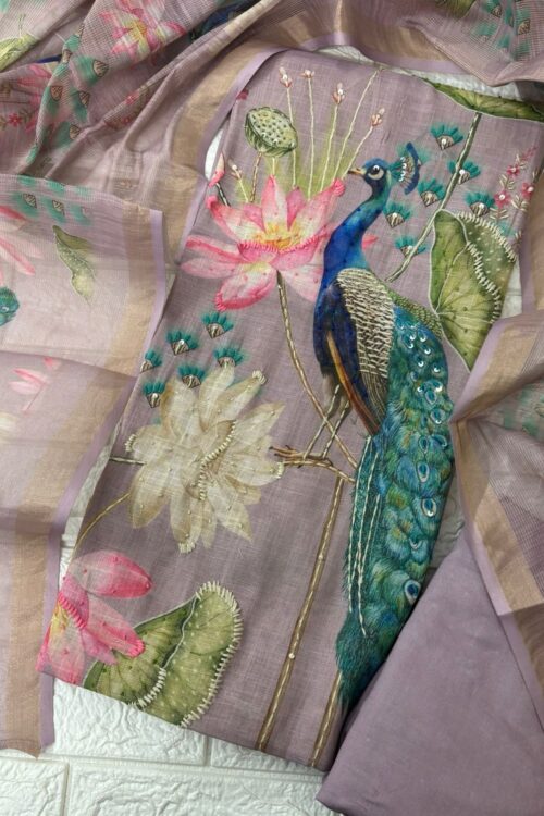 Premium Shimmer Linen Peacock Suit Set