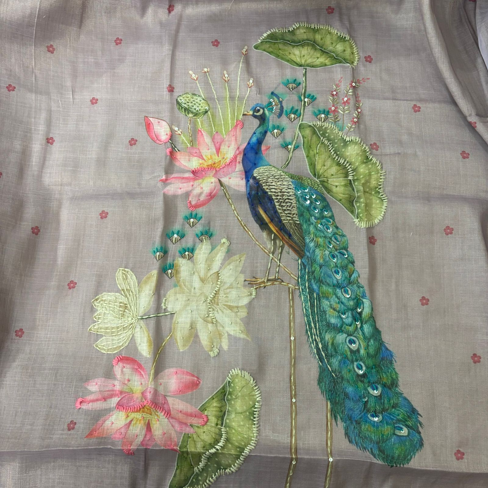 Premium Shimmer Linen Peacock Suit Set - Image 4