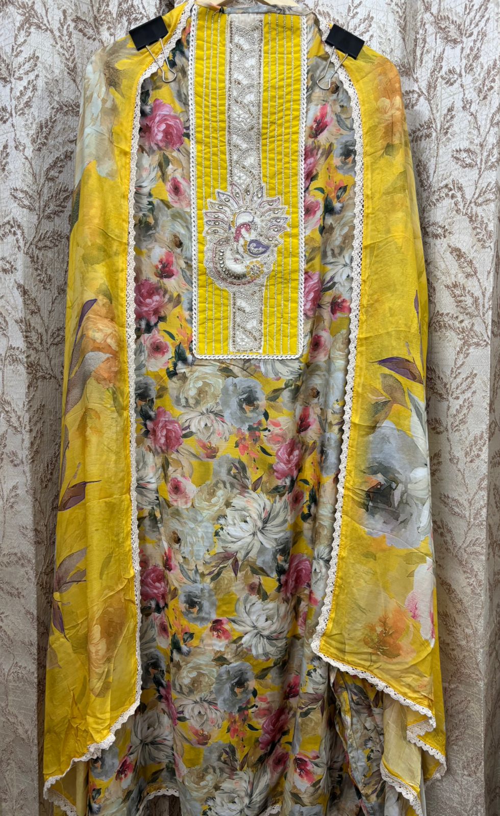 Peacock Embroidered muslin cotton Floral Digital Print Suit Set - Image 3