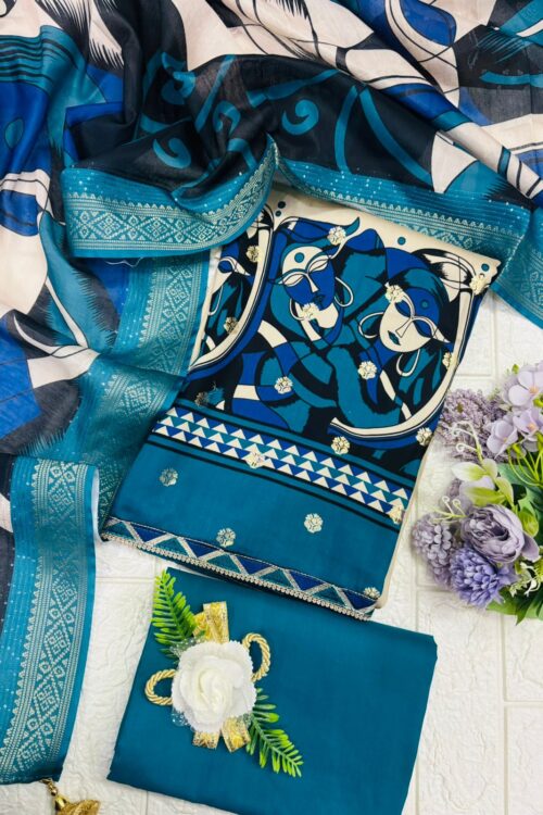 Elegant Cotton artistry Suit Set with Printed Dupatta