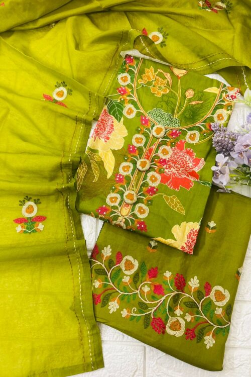 Elegant Floral Embroidered cotton Suit Set