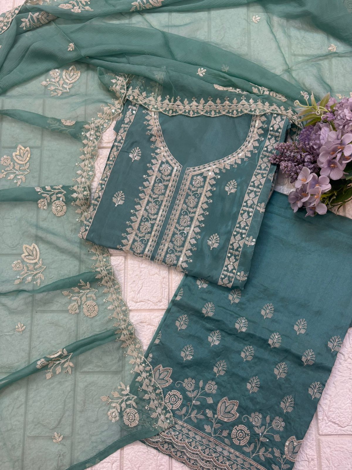 Glass Organza Embroidered Suit Set - Image 2