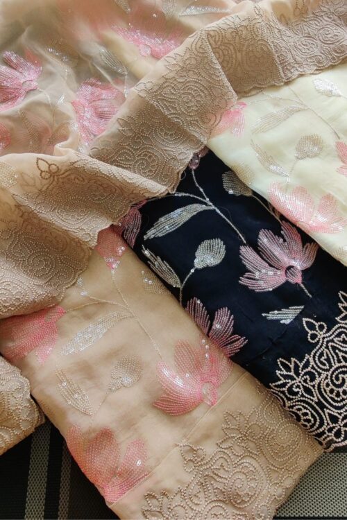 Soft sequins work organza shimmer suit set