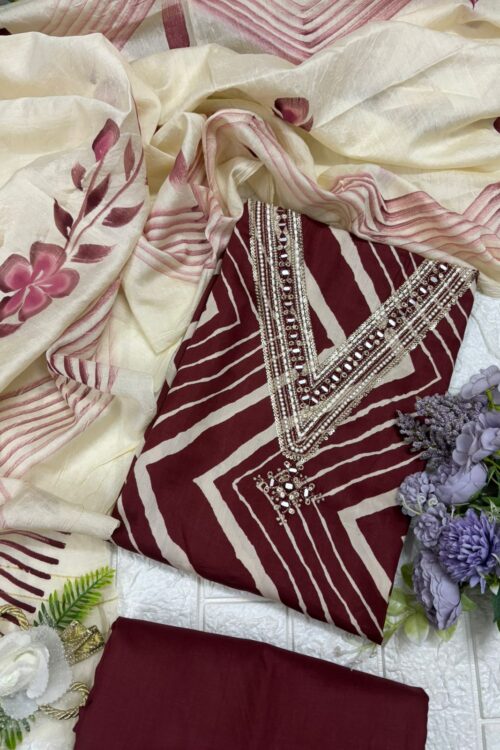 Cotton suit set with handpainted dupatta