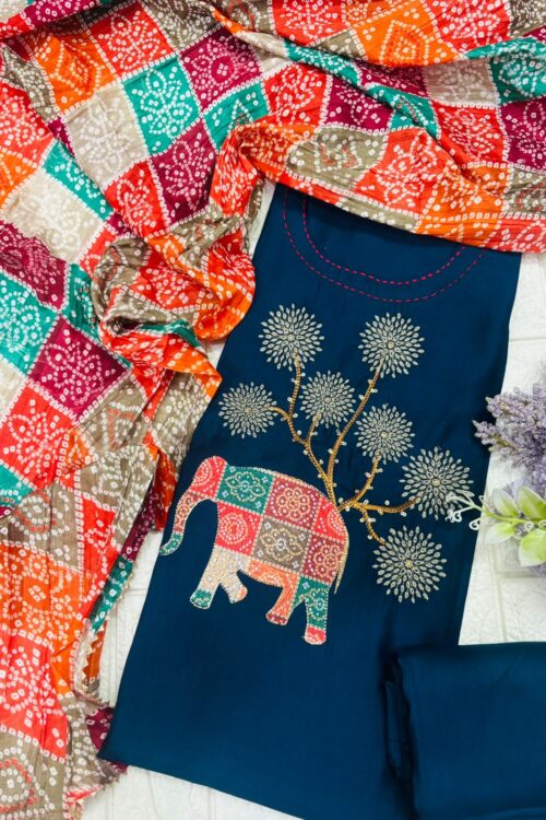 Elegant Bandhani Inspired Embroidered Suit Set