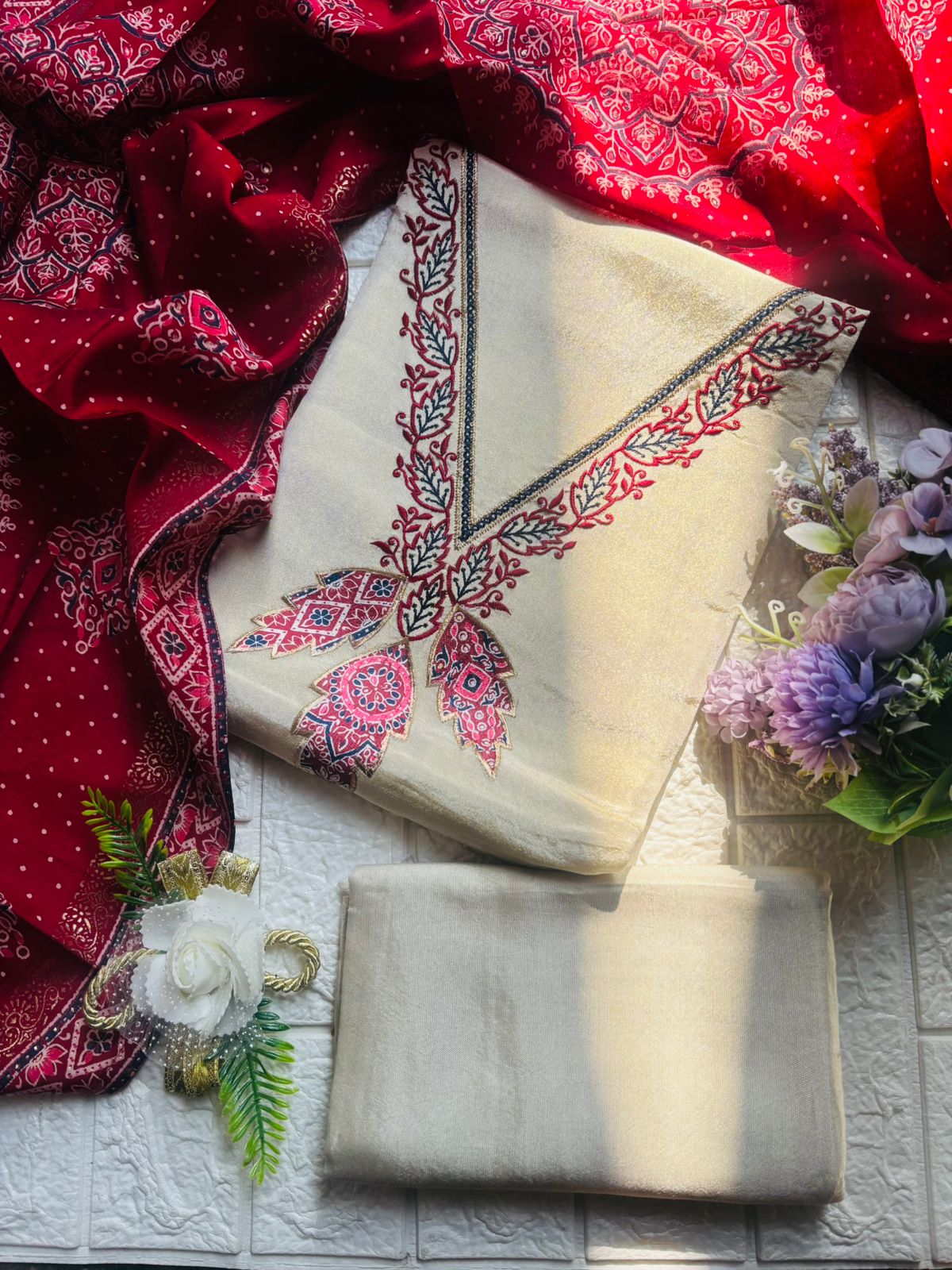 Elegant shimmer Embroidered Suit Set