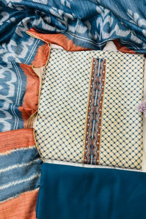 Elegant Handcrafted Ikat maheshwari Suit Set