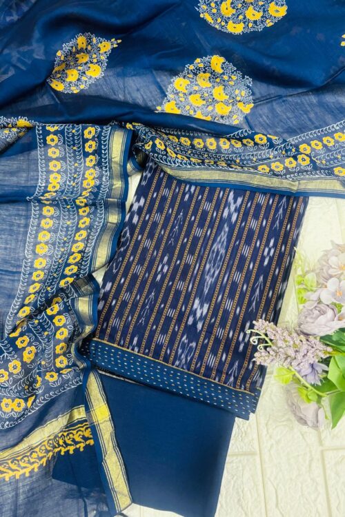 Ikat inspired pattern handloom cotton suit set