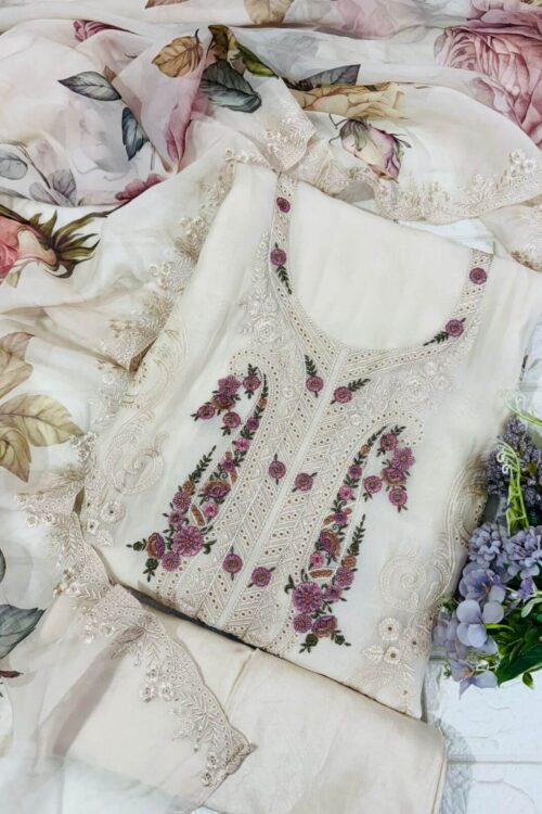 Ivory Rose Embroidered organza pakistani Suit Set