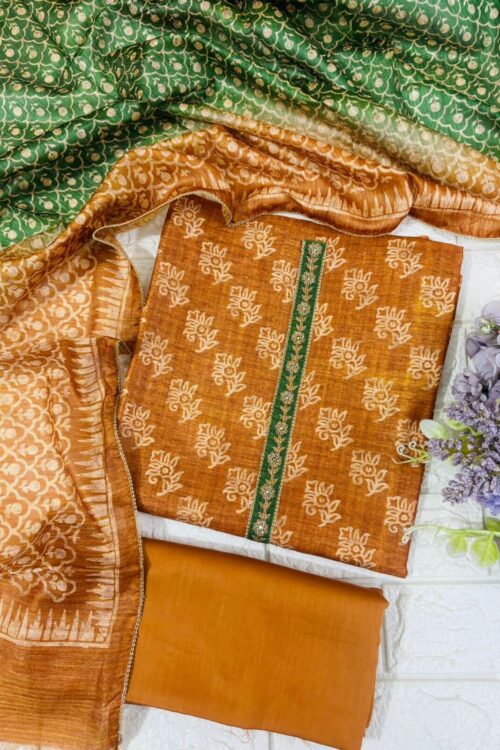 Mustard Green Elegance Maheshwari silk Suit Set