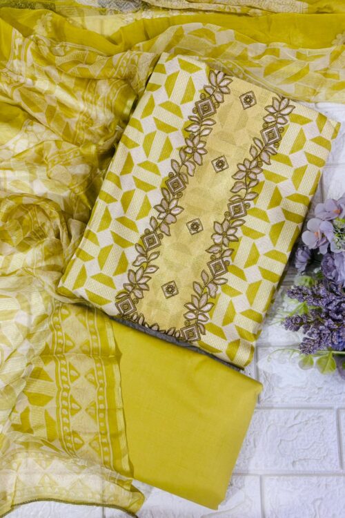 Jam cotton suit fabric with pure chiffon dupatta