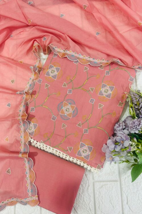 Pastel Embroidered cotton Suit fabric