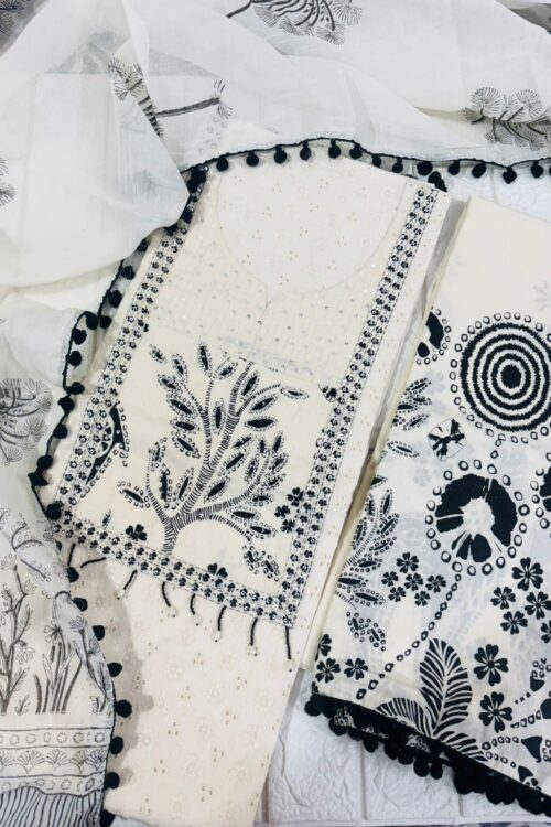 Cotton chicken suit fabric with pom pom