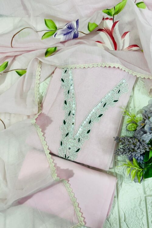 Mul cotton suit fabric with handpainted detailing