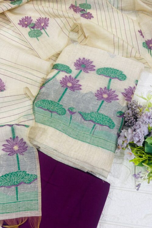 Pure jamdani lotus grace suit fabric