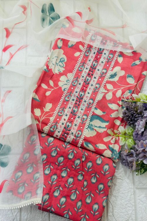 Pure cotton suit fabric with kota handpainted dupatta