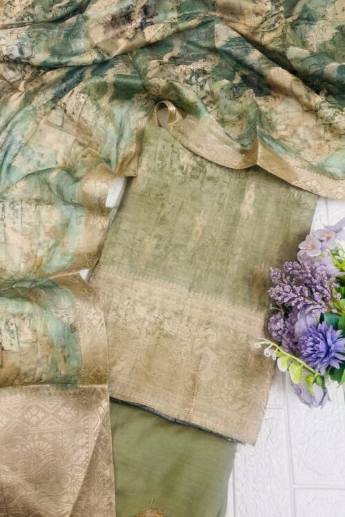 Pure jamdani suit fabric with digital print dupatta