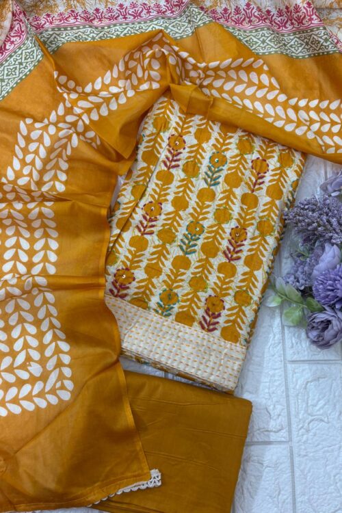 Cotton suit fabric with kantha work detailing