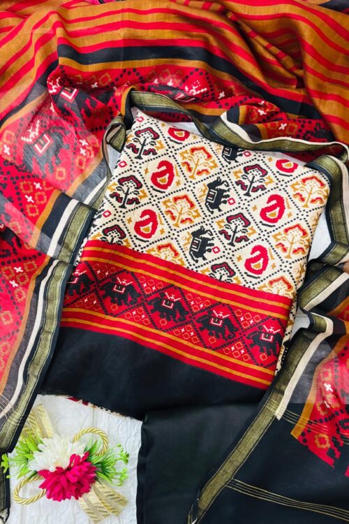 Pure Maheshwari figure print suit with striped dupatta