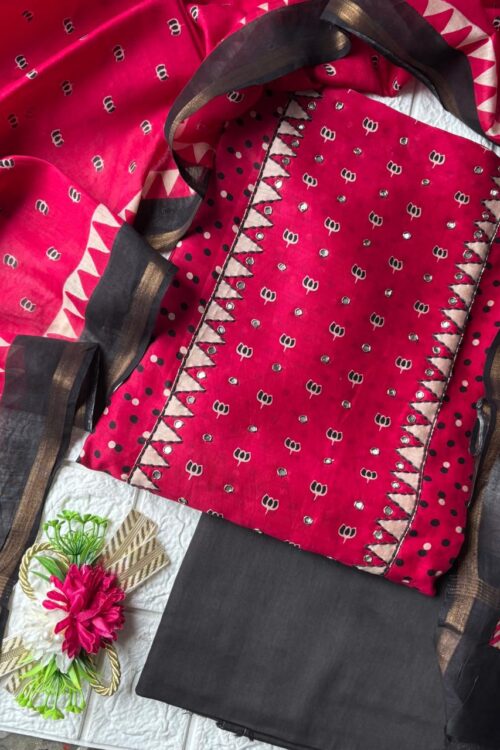 Pure Maheshwari polka dot silk suit fabric