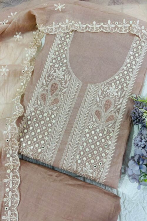 Pure mul chanderi suit fabric with beautiful embroidery