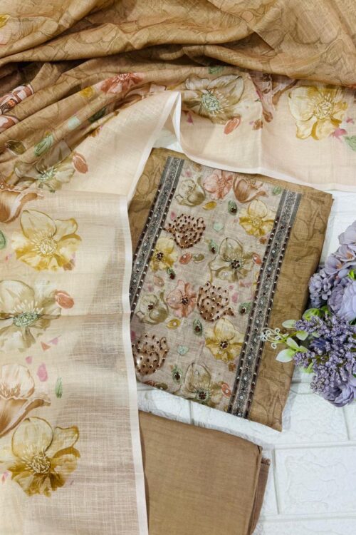 Linen digital print suit fabric