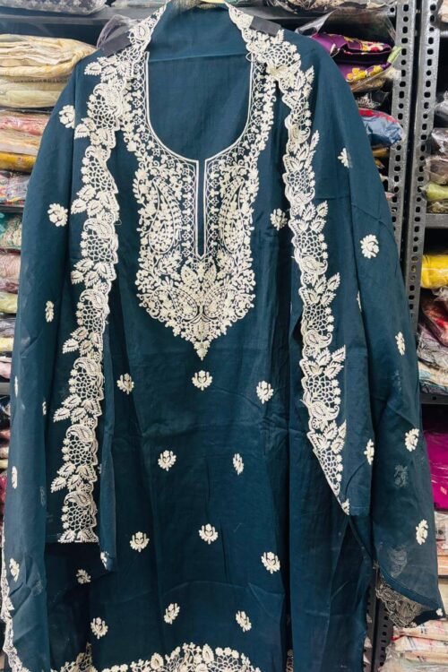 Cotton chanderi heavily embroidered suit fabric