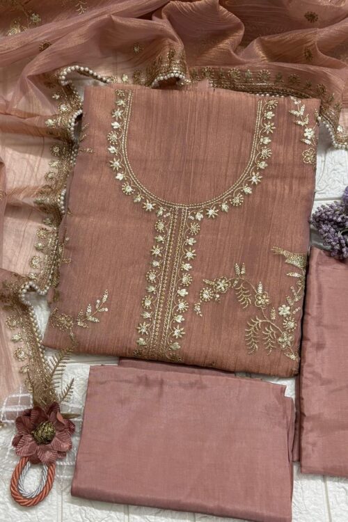 Crush tissue handwork detail with lining including suit with beautiful pearl lace on dupatta