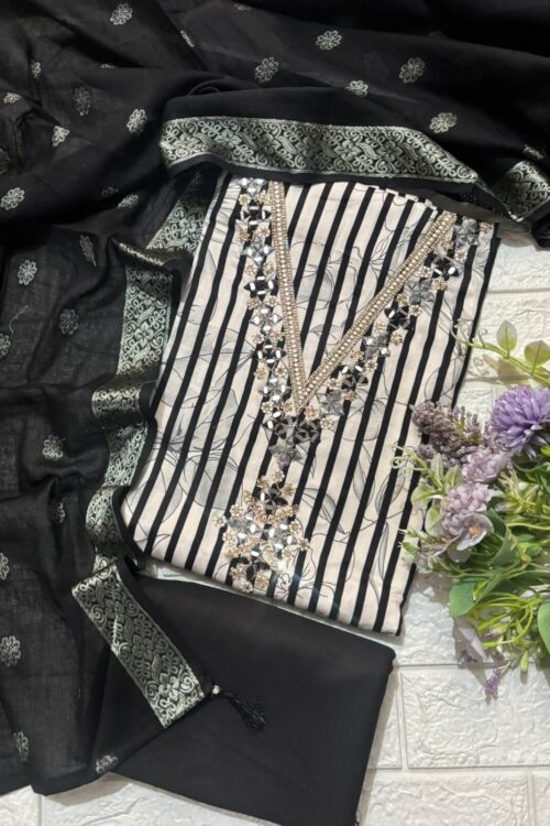 Jam cotton beautiful neckline striped pattern suit fabric