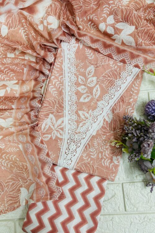 Pure cambric cotton lace neck printed suit fabric