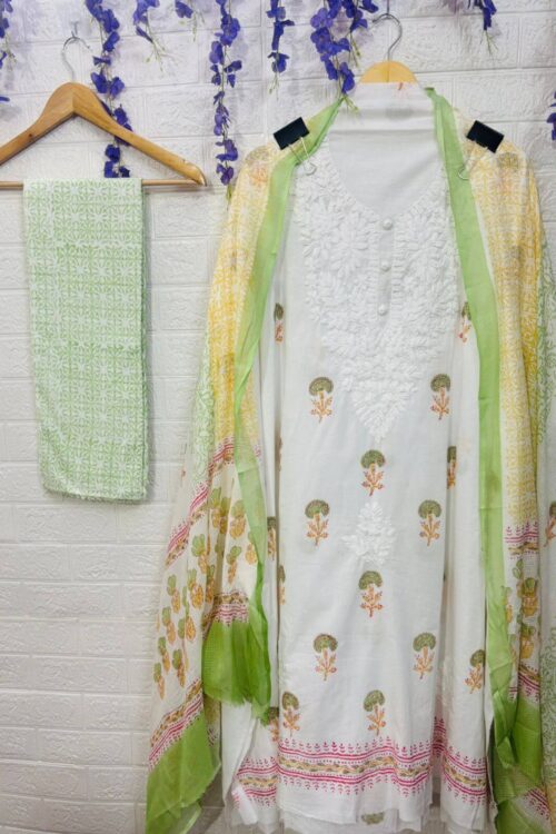 Beautiful lucknowi embroidered suit with lightweight dupatta