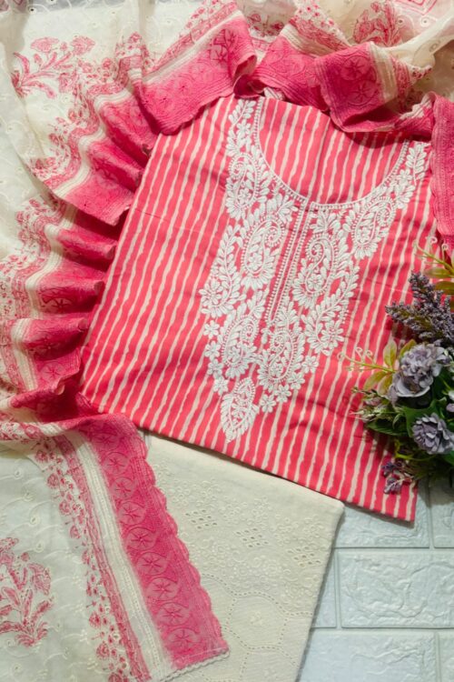 Chikankari stripes pure cotton Suit Set