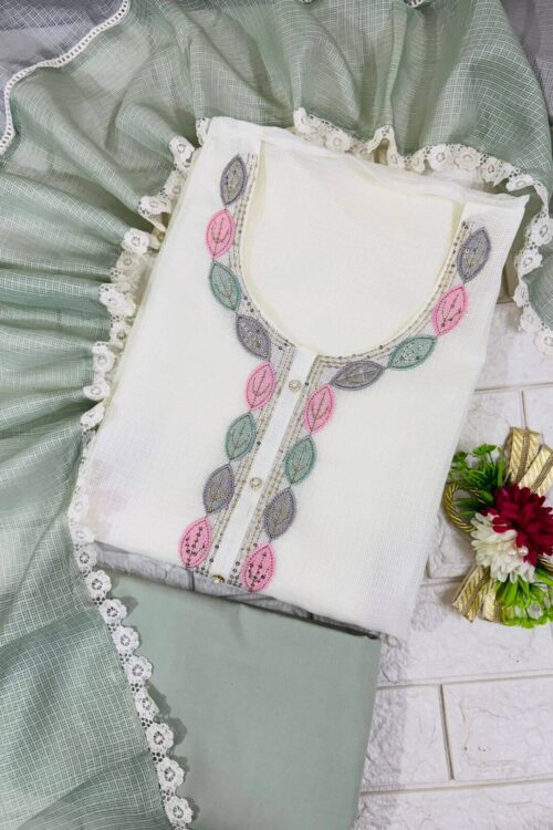 Elegant Pastel Embroidery Kota Suit Set