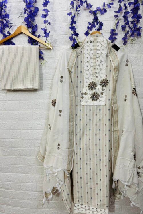 Ivory Bloom Stripes handloom cotton Suit Set