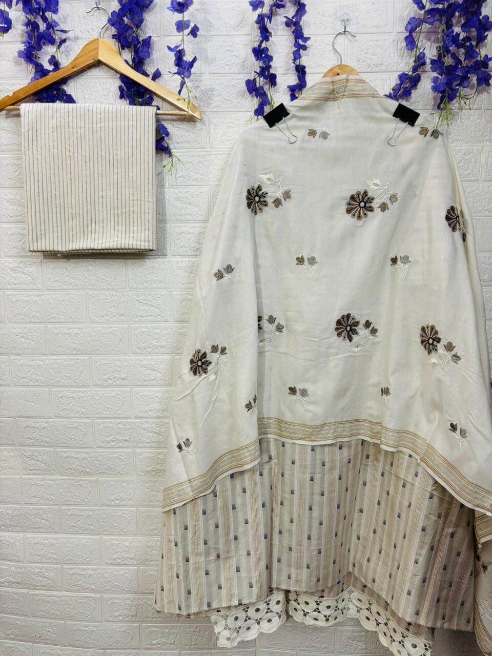 Ivory Bloom Stripes handloom cotton Suit Set - Image 2
