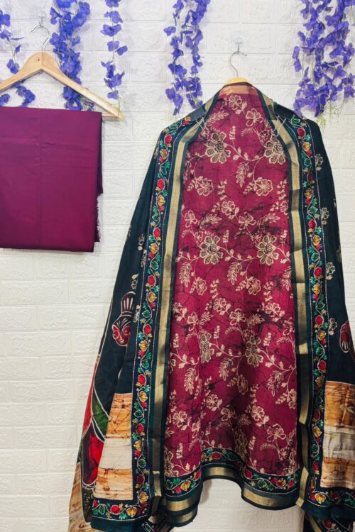 Maheshwari silk Wine Blossom Printed Suit Set