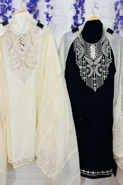 Noir Ivory and black Embroidered Suit Set