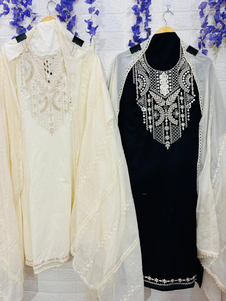 Noir Ivory and black Embroidered Suit Set