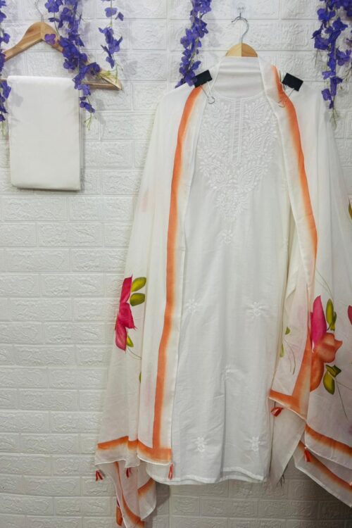 Peach Blush Bloom Chikankari Suit Set