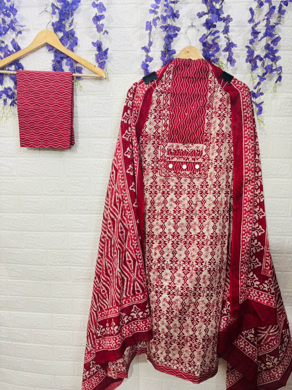 Printed mirror neck cotton suit fabric