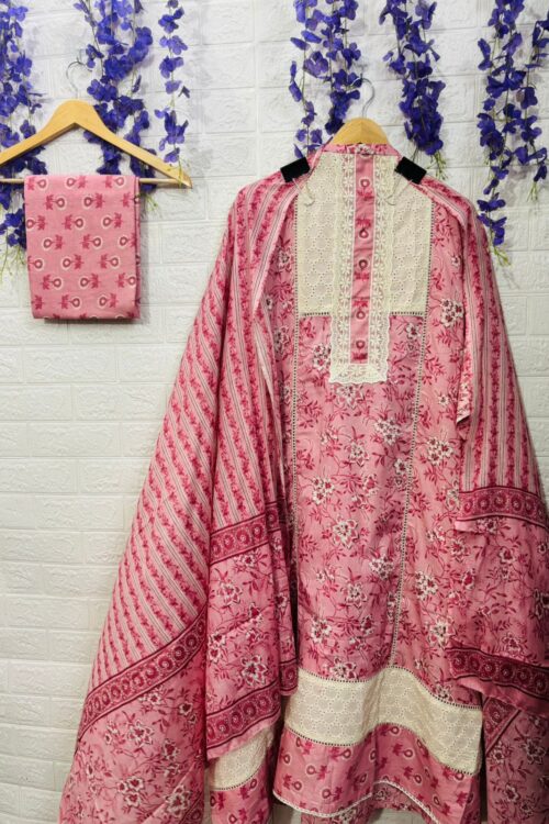 Floral and lace neck cotton suit fabric