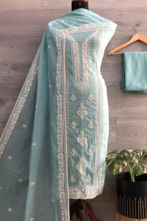 Mul chanderi beautiful embroidery suit fabric