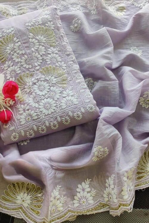 Mul chanderi beautiful embroidery suit fabric